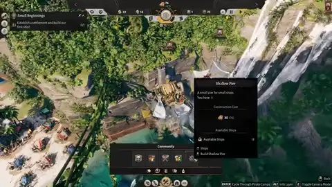 Corsair Cove placing a Shallow Pier on the coast during the early tutorial