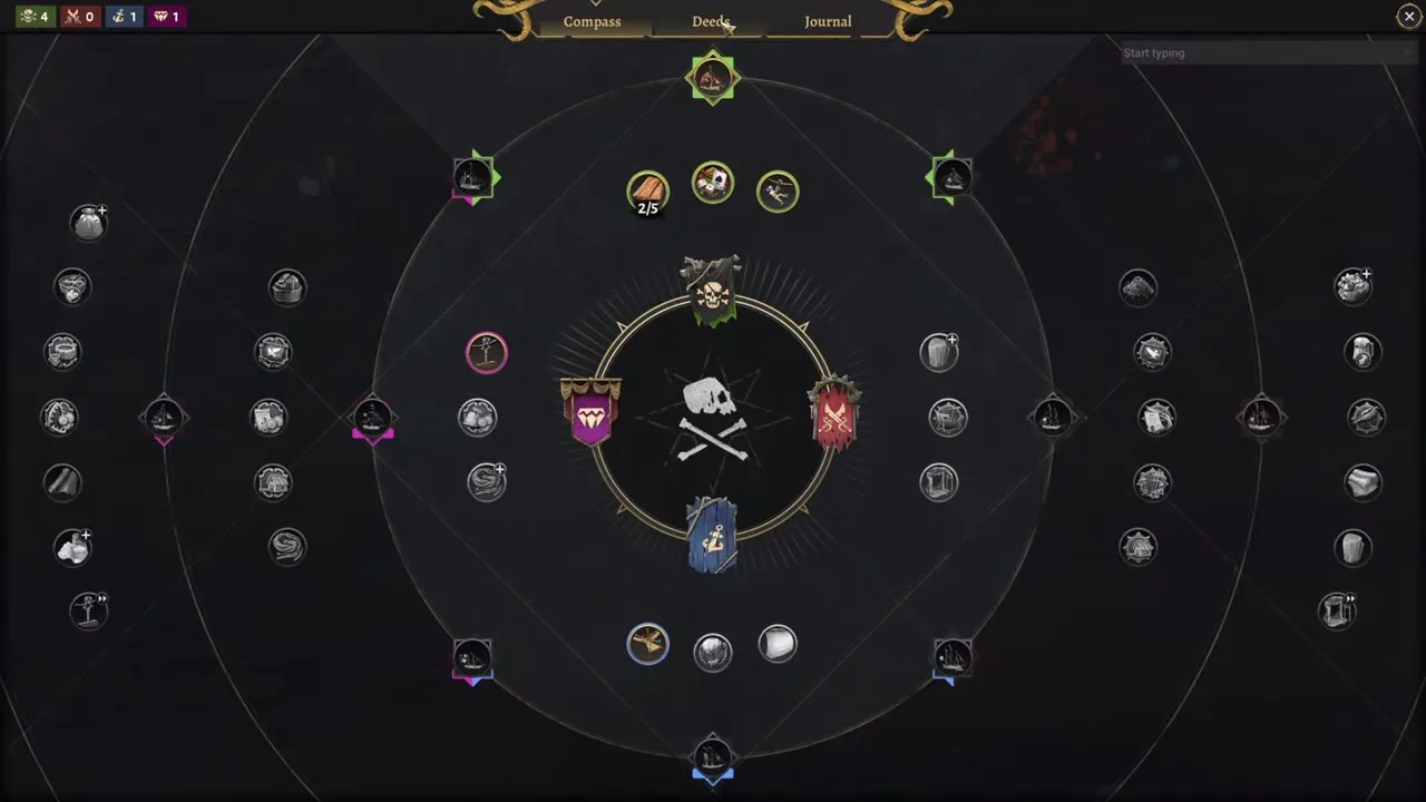 Corsair Cove Deeds and Ambitions panel awarding Compass points