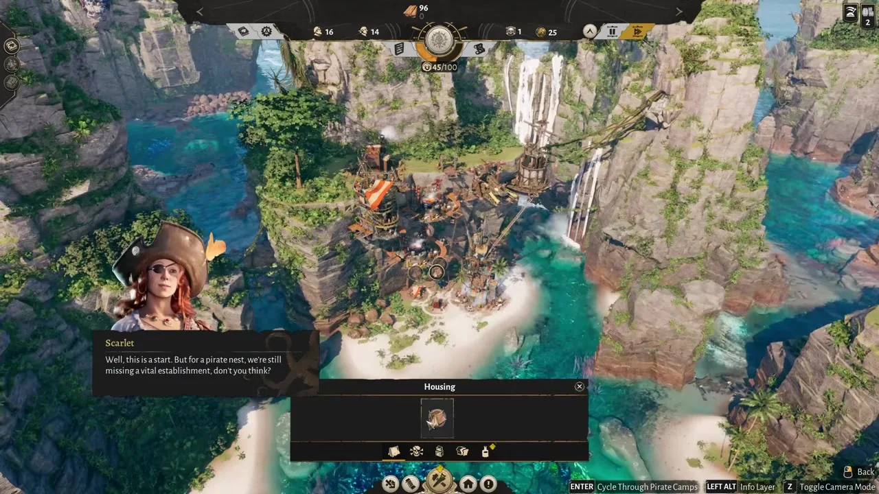 Corsair Cove cliff tiers linked by ziplines between production shelves